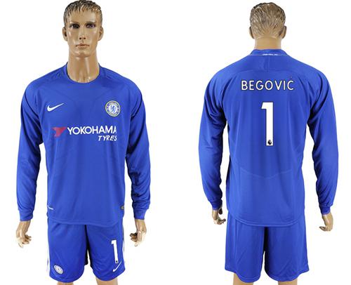 Chelsea #1 Begovic Home Long Sleeves Soccer Club Jersey